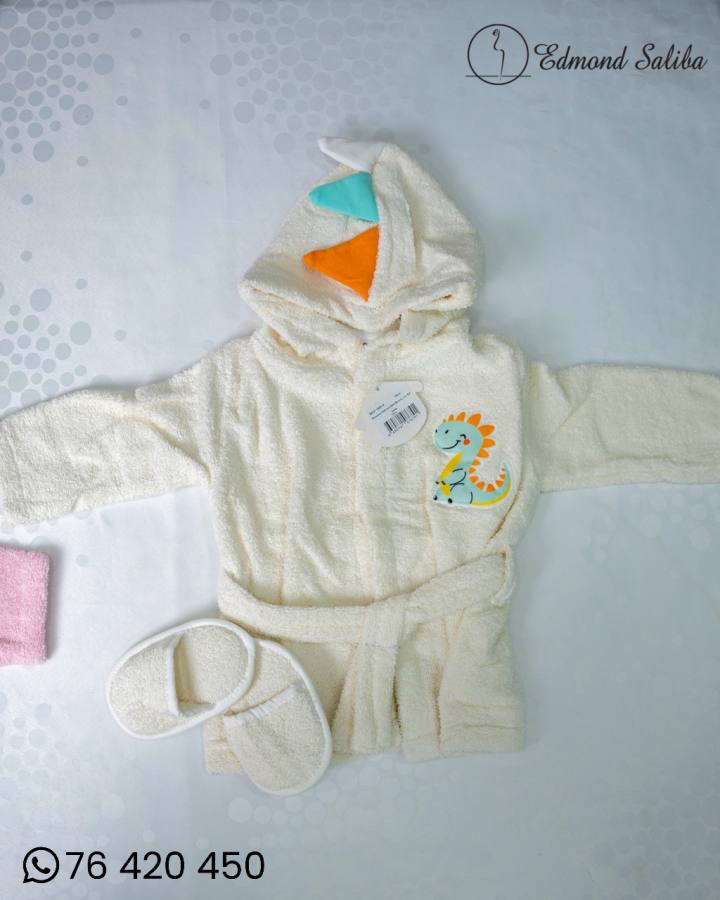 Baby Bathrobe White&Orange With Slippers