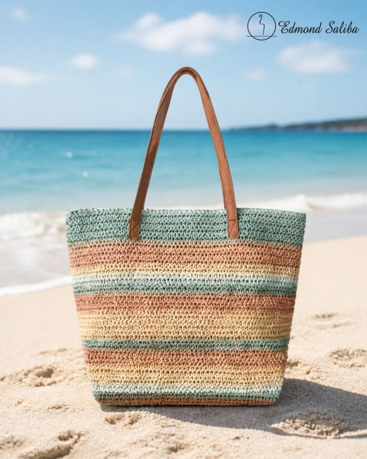 Beach Bag Straw Stripe Colored