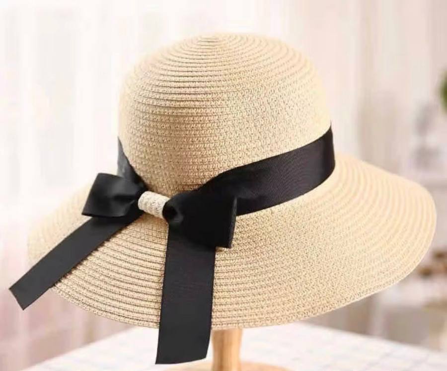 Straw Hat Black Bow Matching Mom