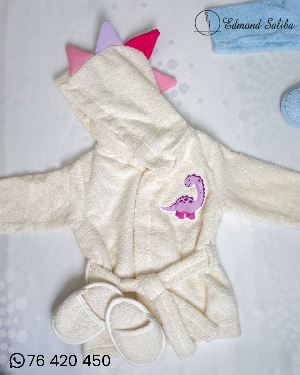 Bathrobe BB white/purple with BB slippers